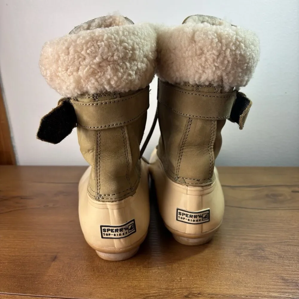 Sperry J. Crew Shearwater Duck Boots 100% Wool Lining Women's Size 8 Ivory